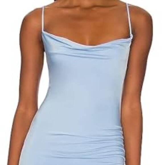 AIGEMAN Women Spaghetti Strap Sexy Maxi Dress Ruched High Slit Dress Sz: S Blue - Picture 2 of 11